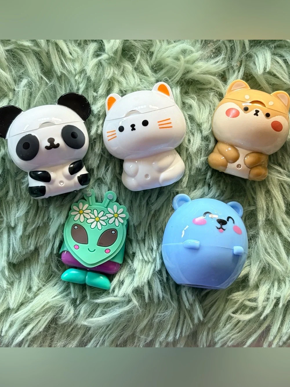 Lot of collectible animal flossers alien lip balm panda bear cat shiba